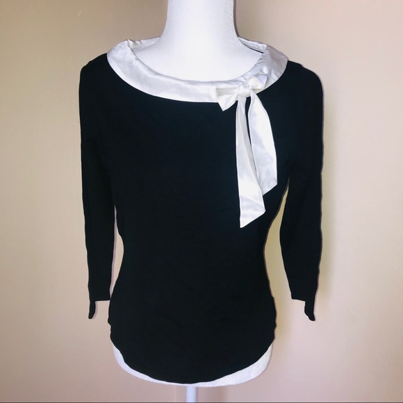 Silks NWT Silk Color block Black /White top with bow neckline SZ:Large - Picture 4 of 12